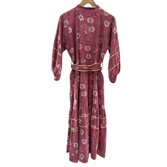 Sue Sartor Paloma Flounce Dress Midi Dress Pink Floral Size Small - Picture 10 of 11